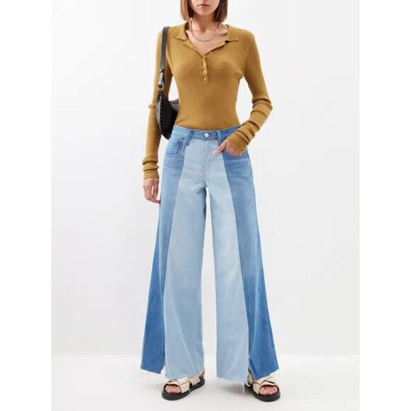FRAME Denim - Frame Cotton Denim Split Seam Wide Leg Jeans Two-Toned Blue Women's Size 24
